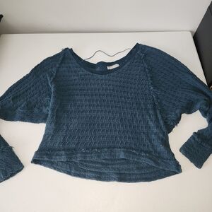 We The Free Teal Textured Knit Cropped Long Sleeve Top